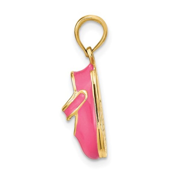 14K Gold Pink Enamel 3-D Mary Jane Baby Shoe Charm - Picture 3 of 4